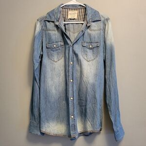 Vintage Alcott Cotton Button Up Shirt Large Distressed Pockets White Snap